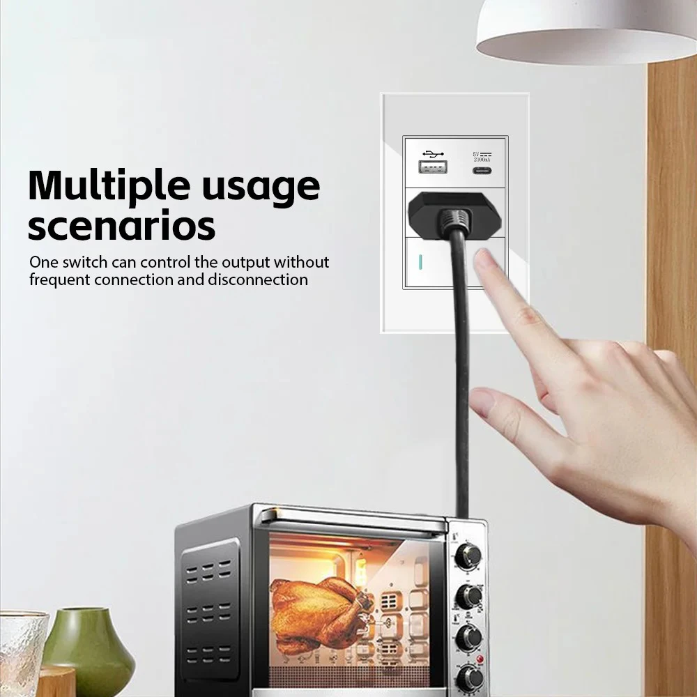 Melery Italy Switch Wall Sockets USB Type-C Chile Plug 16A Outlets Italian EU Power Socket Tempered Glass Panel Home Office
