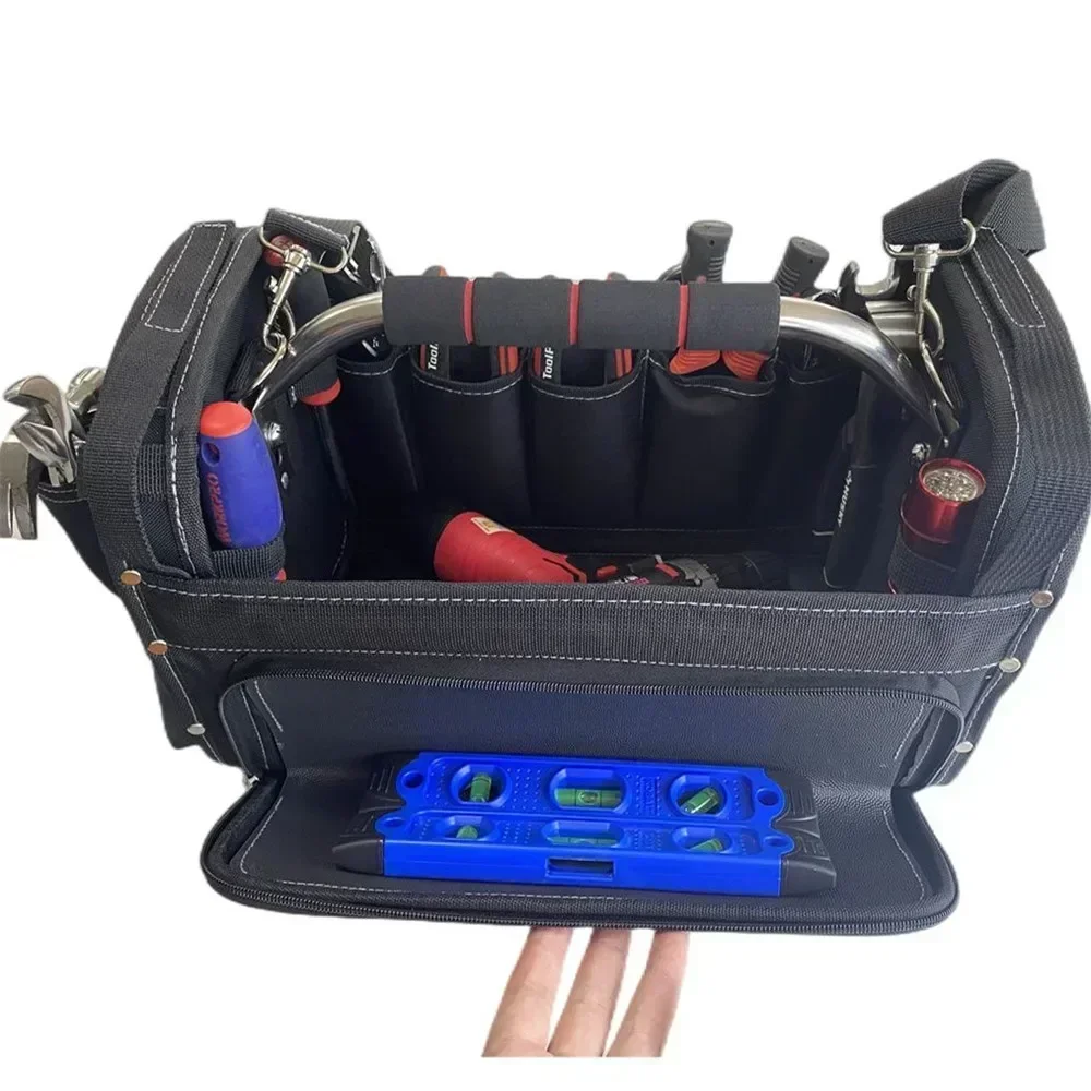 Heavy-Duty Electrician Tool Bag Reinforced Oxford Cloth with Steel Handle Shoulder Strap Multi Pocket Organizer Tool bag Pouch