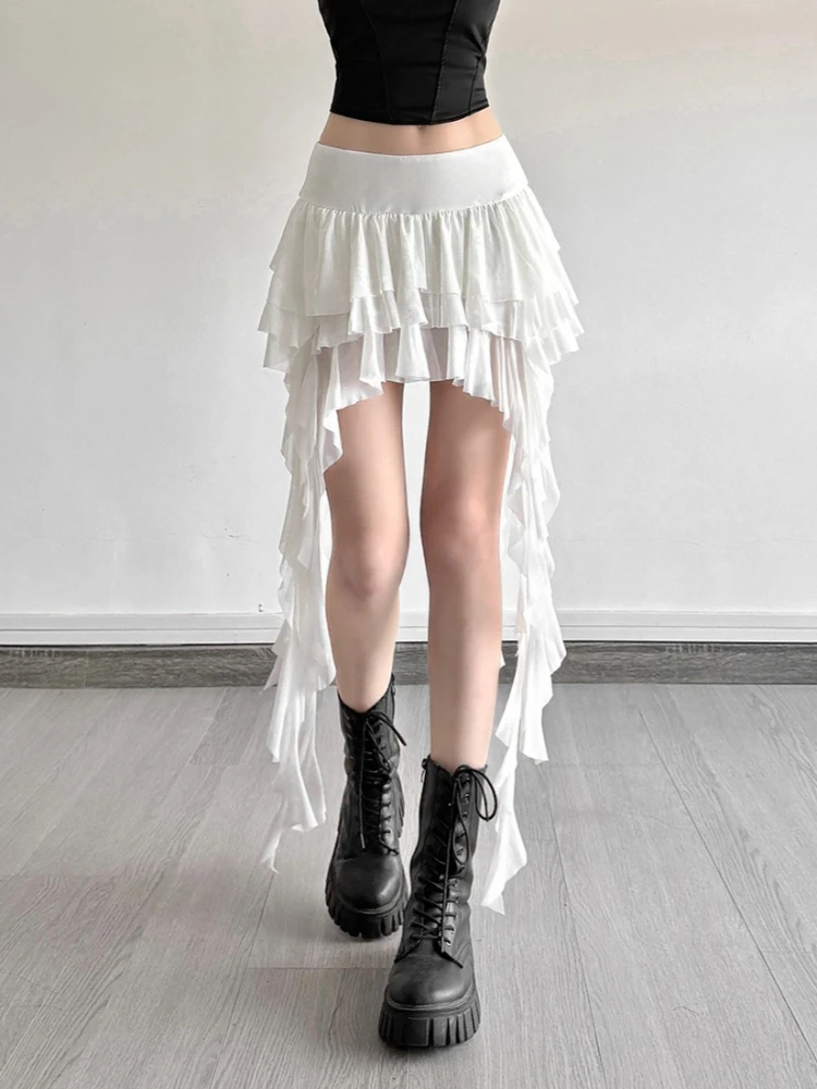 

Y2k Aesthetic Irregular Mini Skirts 2026 Summer Harajuku Ruffled Grunge Fairy Faldas Women High Waist Solid Color Vintage Skirt