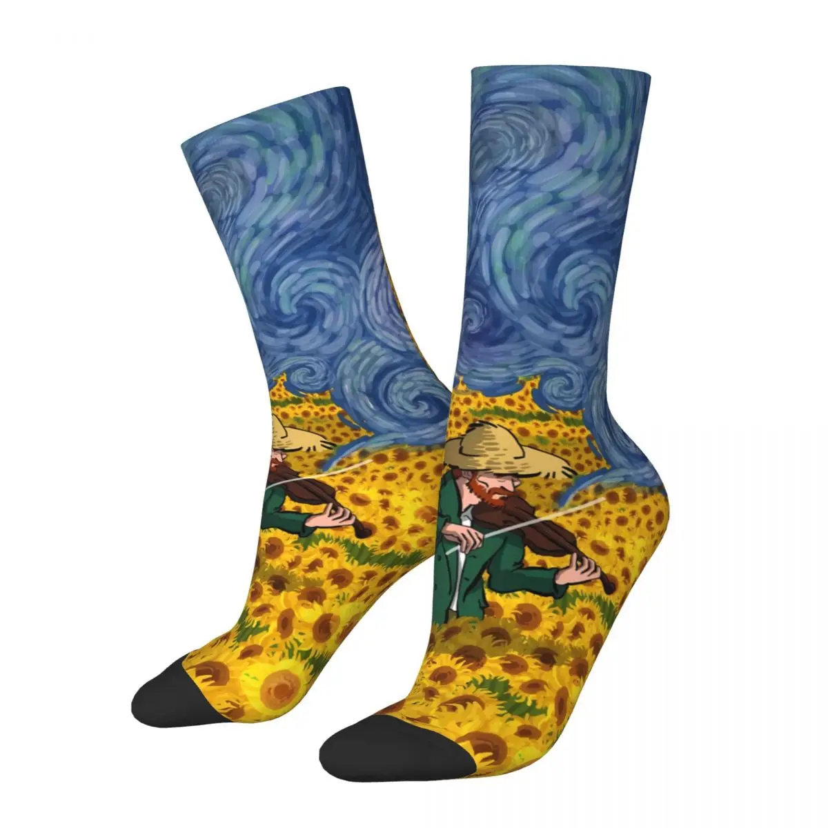 Van Gogh Starry Night Rose Sunflower Sock Printed Man Polyester