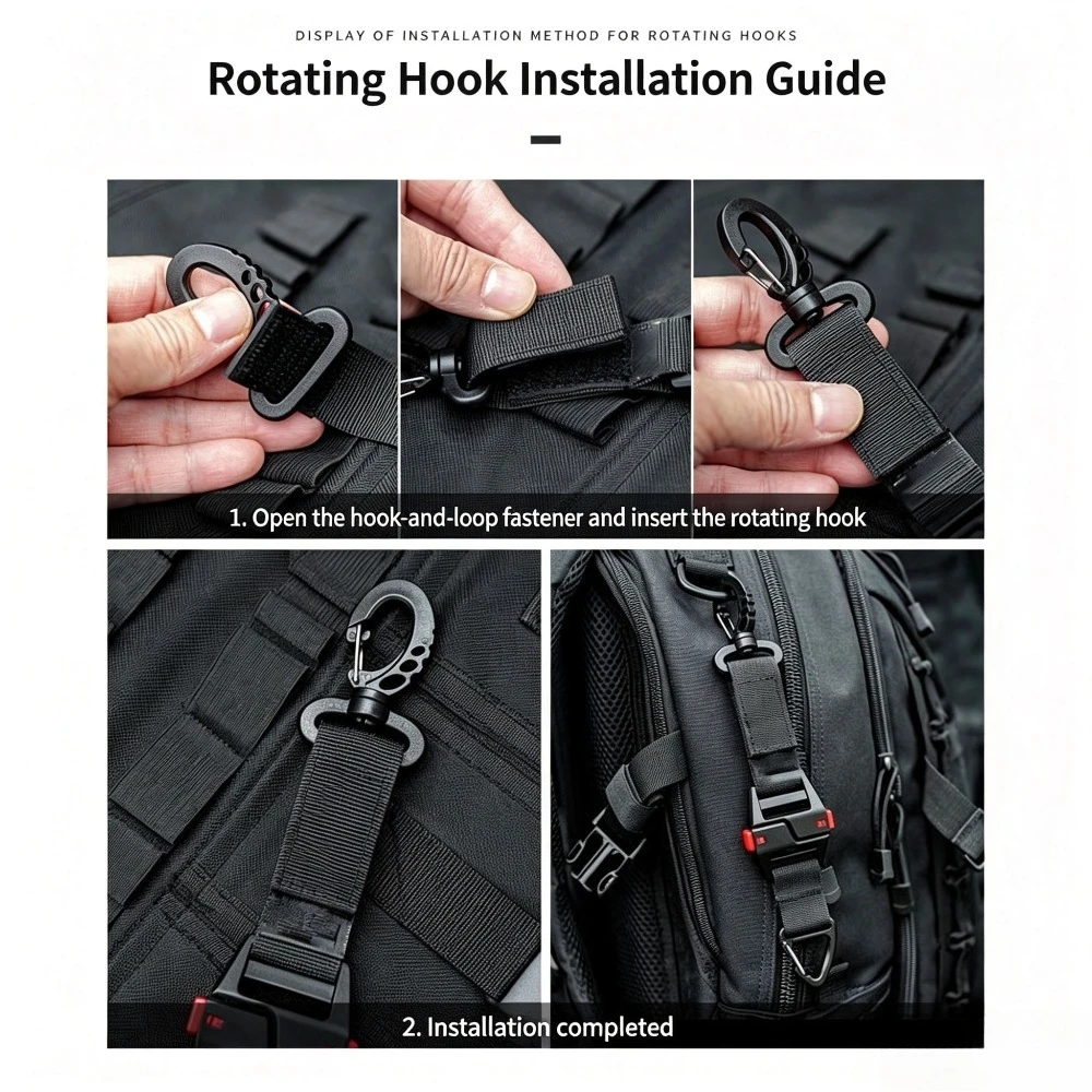 Tactical Gear Clip, MOLLE Bag Clip, Tactical Keychain, MOLLE Accessory Clip with Quick Release Hook and Nylon Webbing
