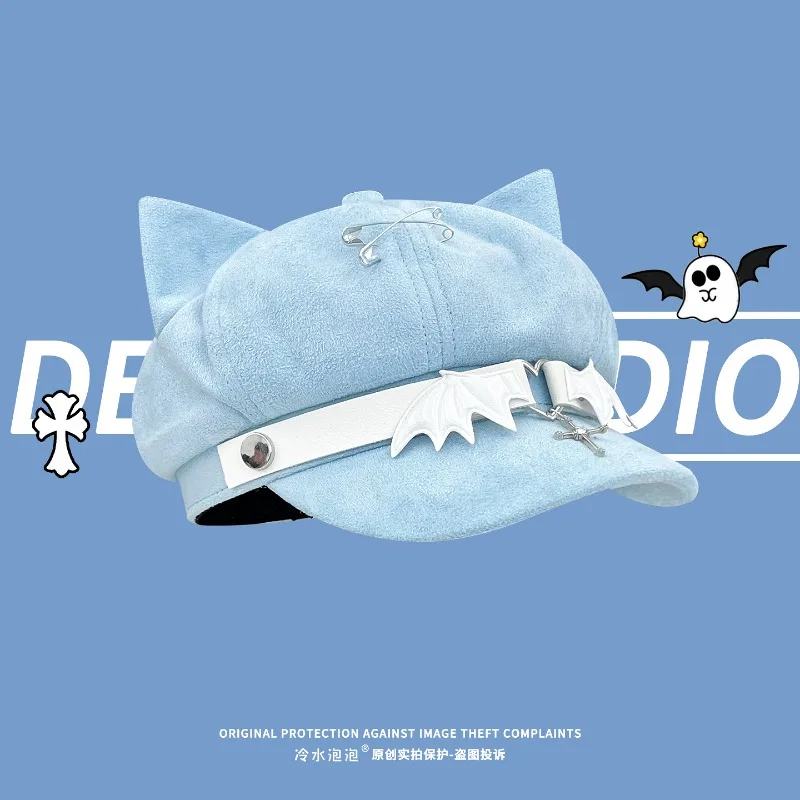 

Y2K Personalized Wing Belt Buckle Design Plush Berets Cap for Women Spring Autumn Casual Versatile Niche Retro Newsboy Hats