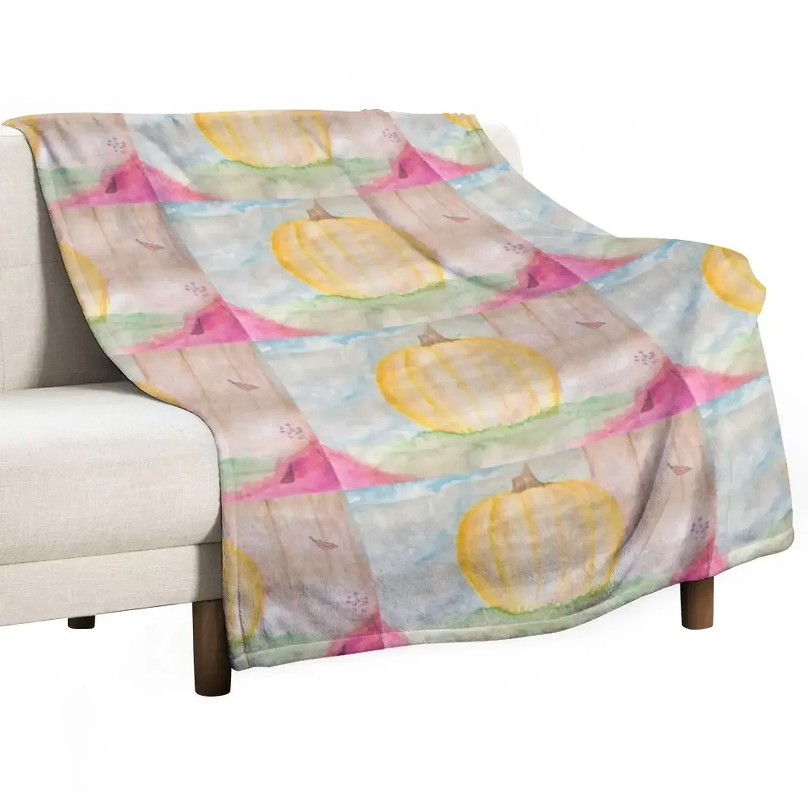 

Fall Pumpkin Watercolor Throw Blanket For Baby Shaggy For Decorative Sofa Warm Blankets