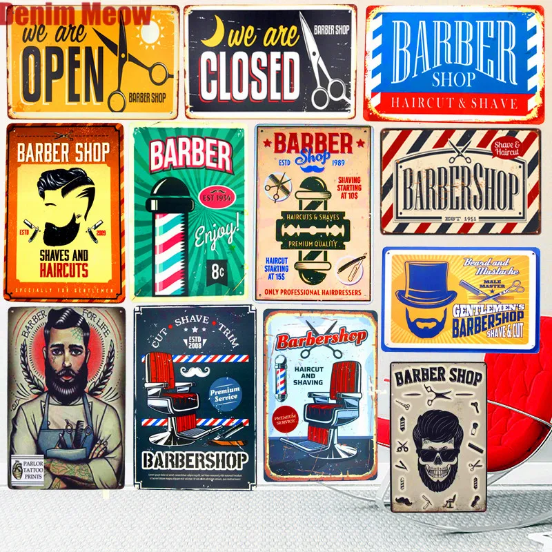 Haircut & Shave Retro Metal Plates, Pub Decoration,Advertising, Barbershop Wall Stickers, Top Hairstyle Art Plaque, Home Decor