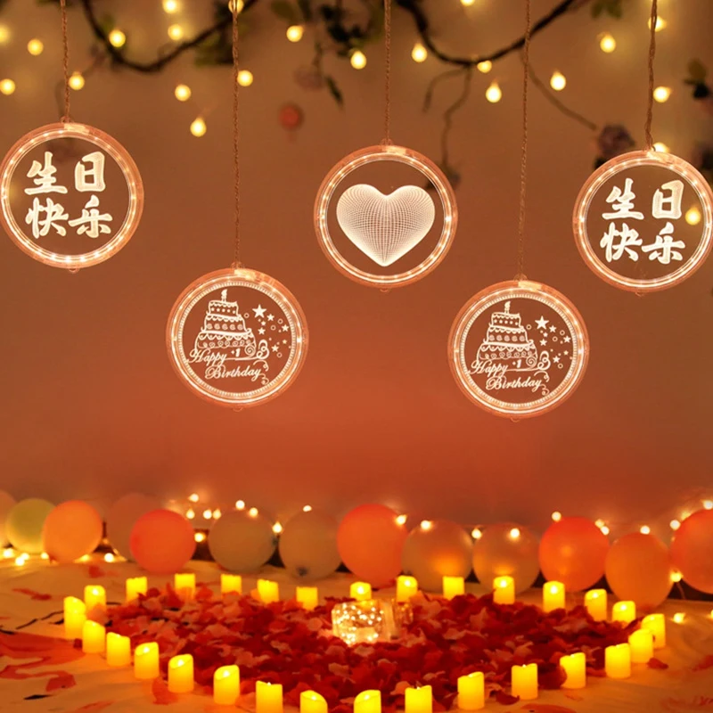Linternas LED colgantes para ventana, luces de feliz cumpleaños, promoción