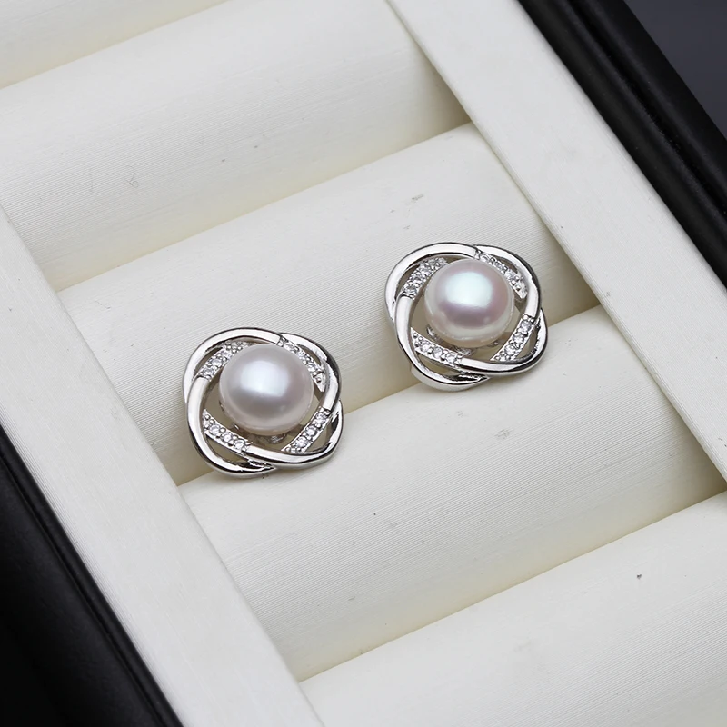 925 Sterling Silver Earrings For Women,wedding Freshwater Natural Pearl Earrings For Mother Birthday Present White