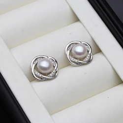 Pendientes de plata de ley 925 para mujer, aretes de perlas naturales de agua dulce para boda, regalo de cumpleaños para madre, blanco