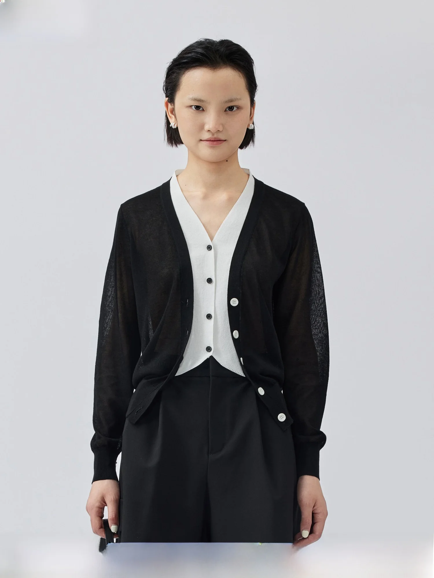 

Modern Initiation Long Sleeve Knitted Open Cardigan Women's V-neck Fake Two-Piece Color Block Thin Knitted Shirt Spring Summe...
