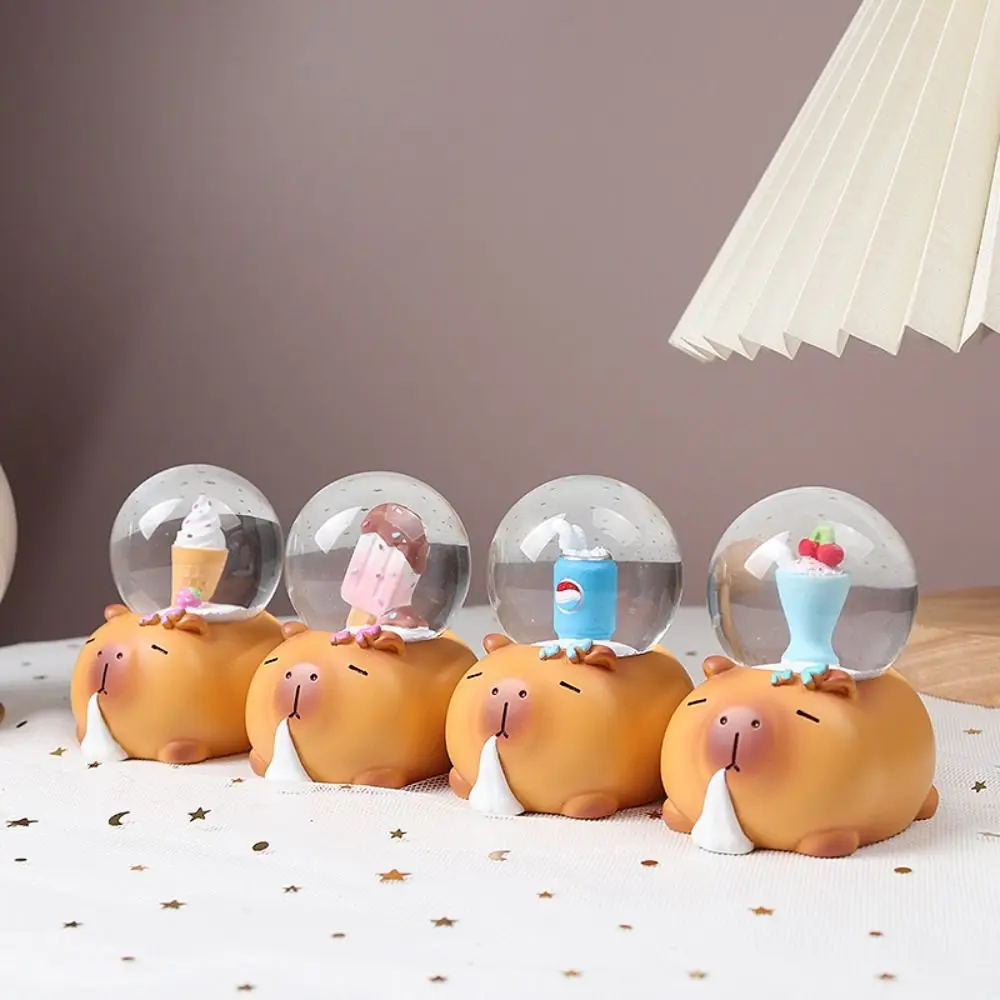 New Resin Capybara Crystal Ball Cartoon Luminous Small Ornaments Doll Decorations Cute Birthday Gift Bedroom Decoration