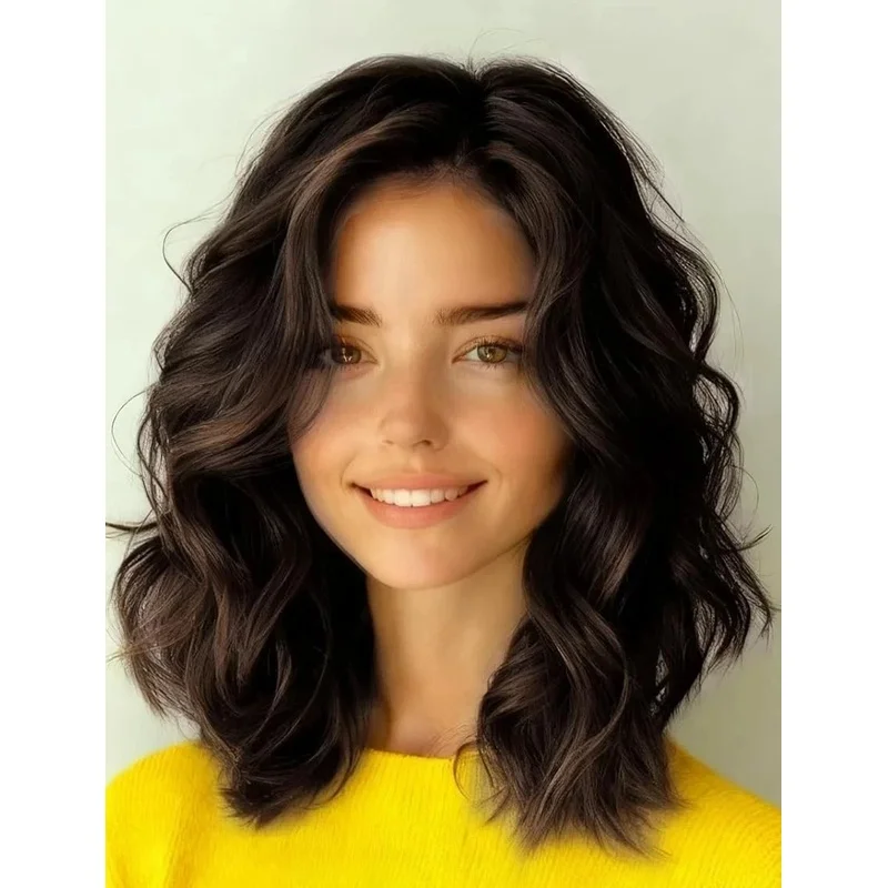 Hair New Fashion Women's Long Natural Dark Brown Wavy Wigs 14 In
