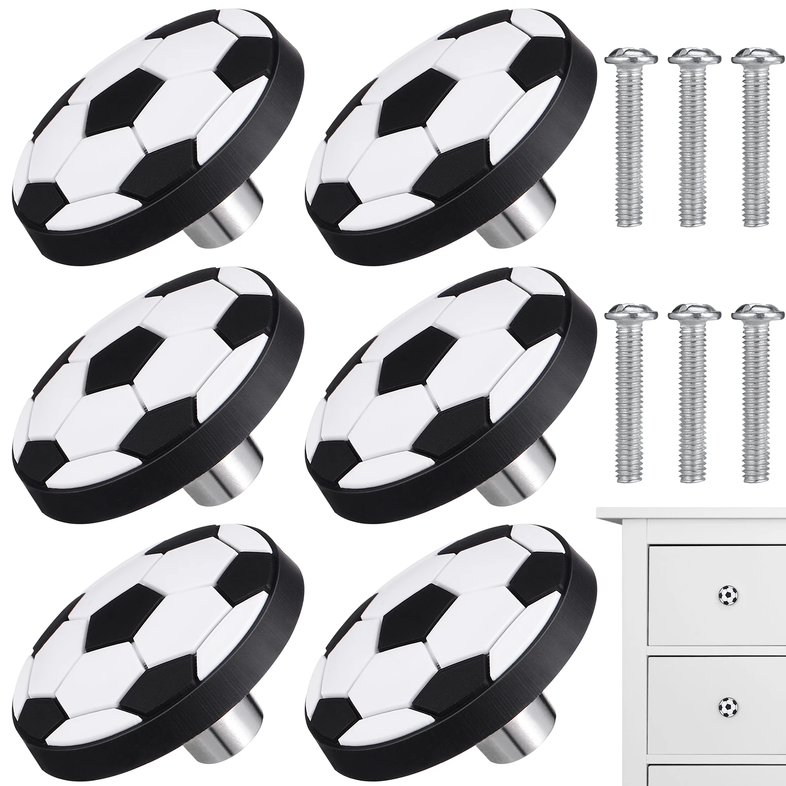 

6pcs Drawer Pulls Handles Soccer Cupboard Knobs for Kids Room Anti Cupboard Pull Handles Collision Safe Durable