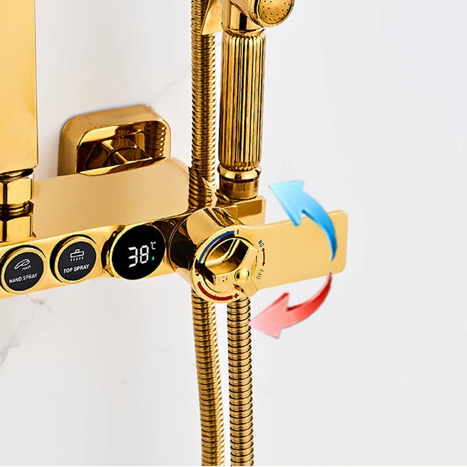 Ouro termostática digital sistema de chuveiro do banheiro quente e fria torneira do banho acessórios parede munted dourado digital chuveiro conjunto torneiras