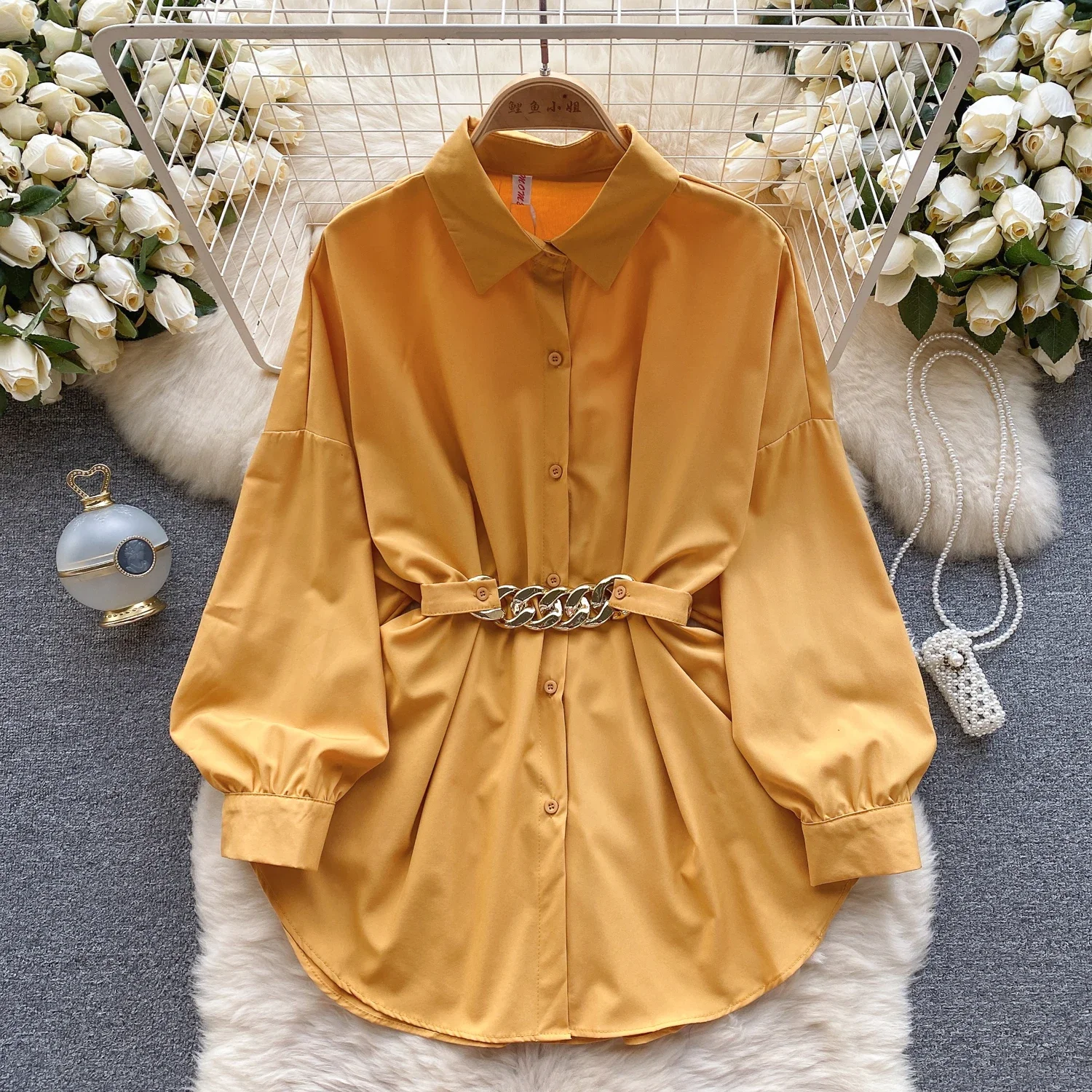 Elegant Chic solid Plelated Dress beit A-line Casual  Puff Sleeve Long sleeves O-Neck High  Spring Summer Vacation Robe