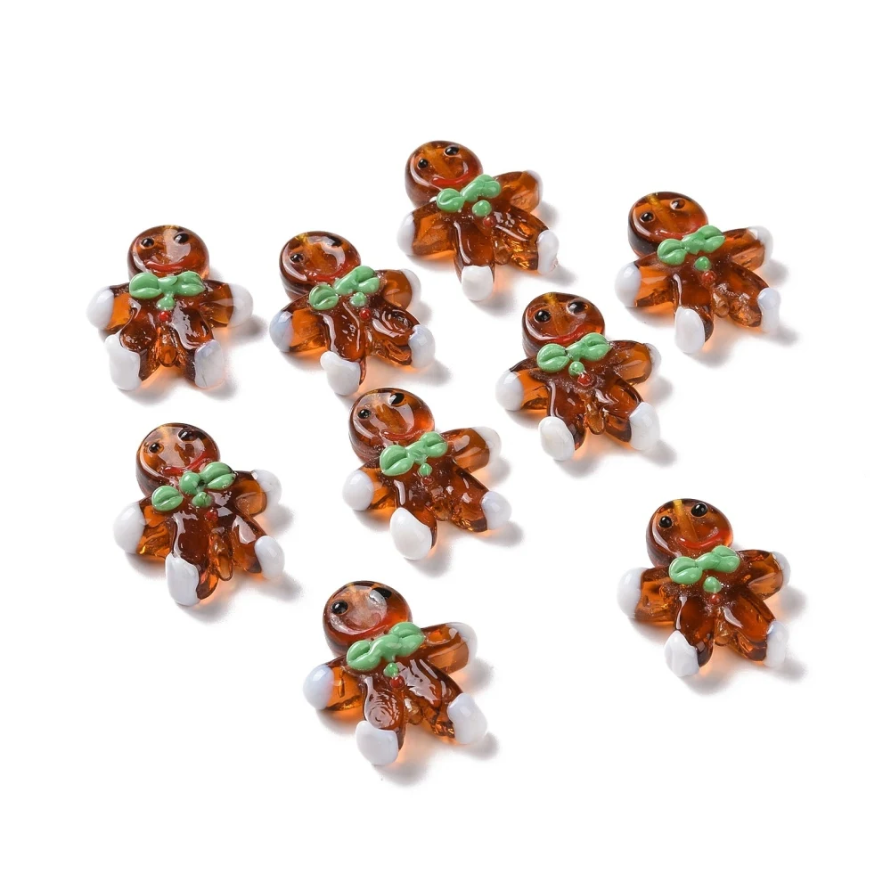 10Pcs Gingerbread Man Handmade Lampwork Beads Cartoon Christmas Loose Spacer Beads for DIY Bracelet Necklace Jewelry Making