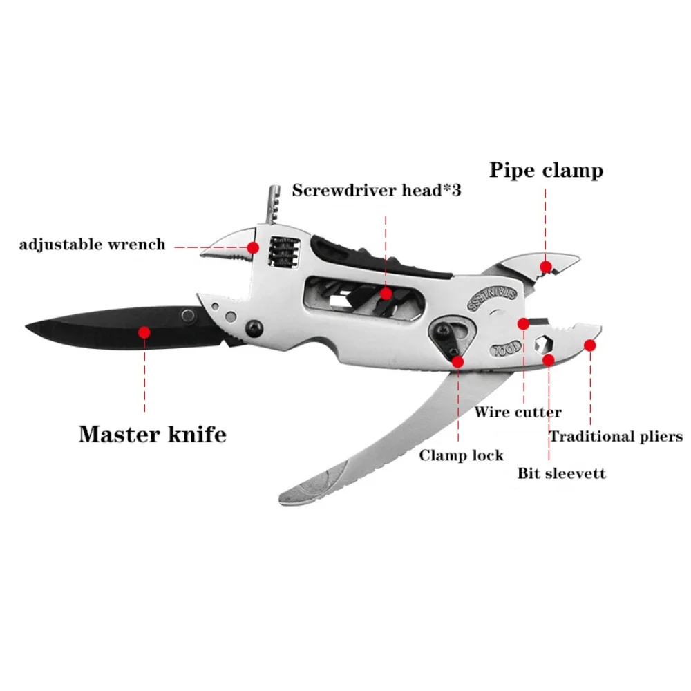 Multi-tool Stainless Steel Pliers with Survival Knife Adjustable Hand Tools Wrench Knife Wire Cutter Pliers Emergency Gear Tool