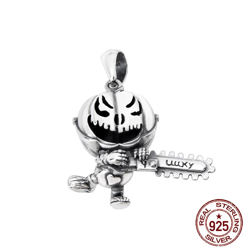 S925 Sterling Silver Pendant Fashionable Hip Hop Halloween Pumpkin Man chainsaw Style Personalized Handsome Jewelry Trendy