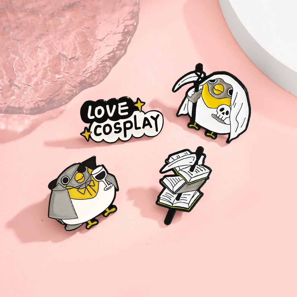 Cartoon Penguin Cosplay Creative Pirate Magic Book Wizard Skull Trendy Brooch Jewelry