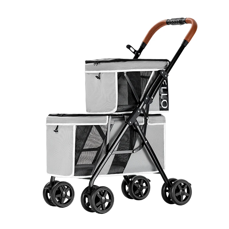 Foldable 4-Wheel PET Stroller for Douible Dogs-Waterproof & Large Capacity Pet Transport