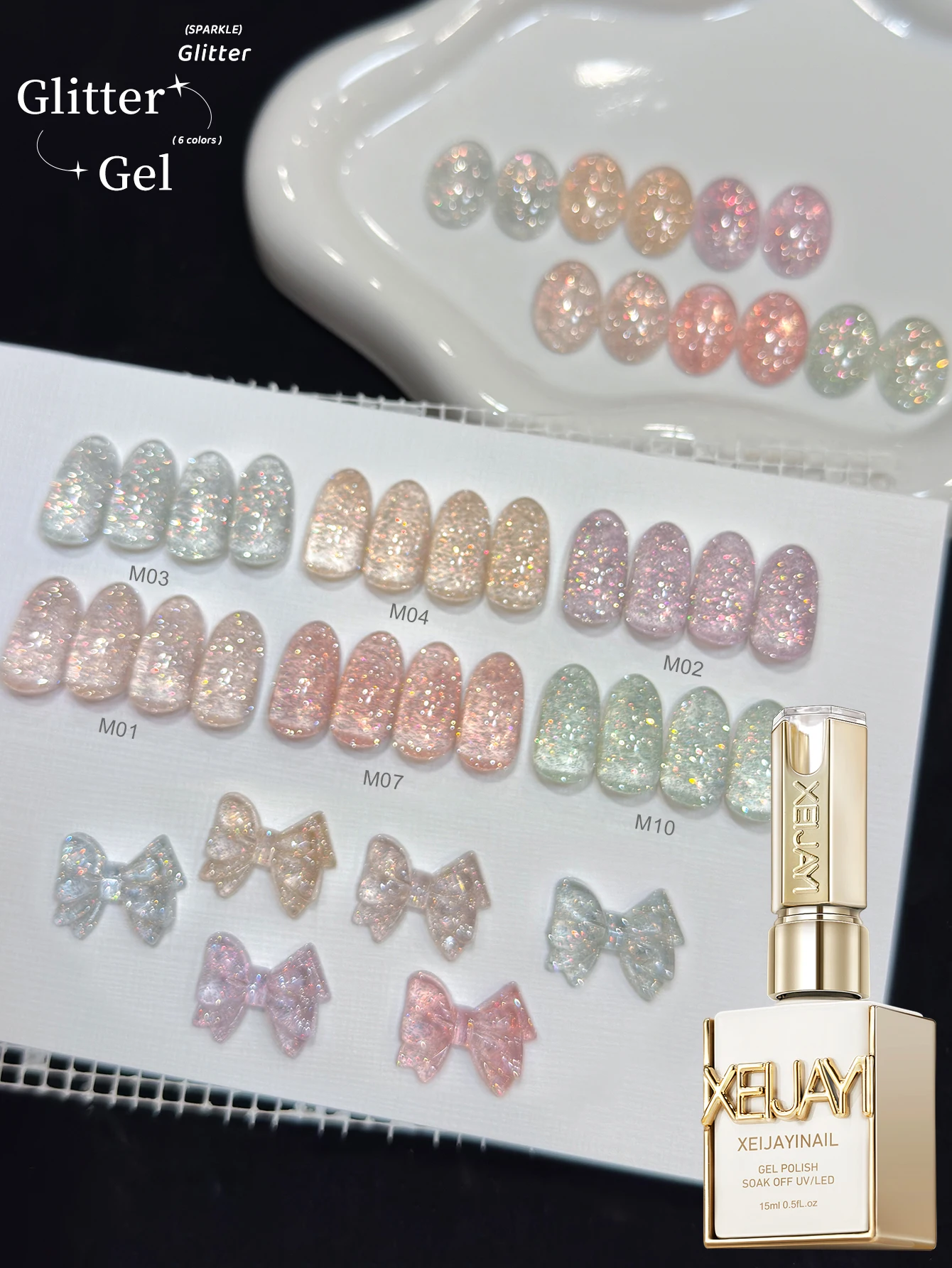 Diamant-Glitzer Nagelkunst 1/6 Stück 15ml Gel-Nagellack-Set UV-LED-Nagelgel für den Salon Damen-Nagelkunst-Werkzeuge Modisch Glamourös – Detail 1