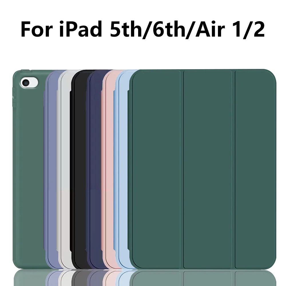 Hülle für iPad 9.7 2017 2018 5. 6. Generation Air 1 2, faltbare Folio ultradünne PU-Leder-Standhülle, weiche Silikonhülle