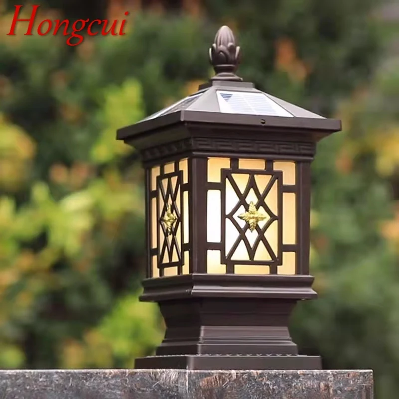 

Hongcui Outdoor Solar Post Lamp Classical Retro Waterproof Courtyard Led for Decoration Garden Balcony Villa Wall Light