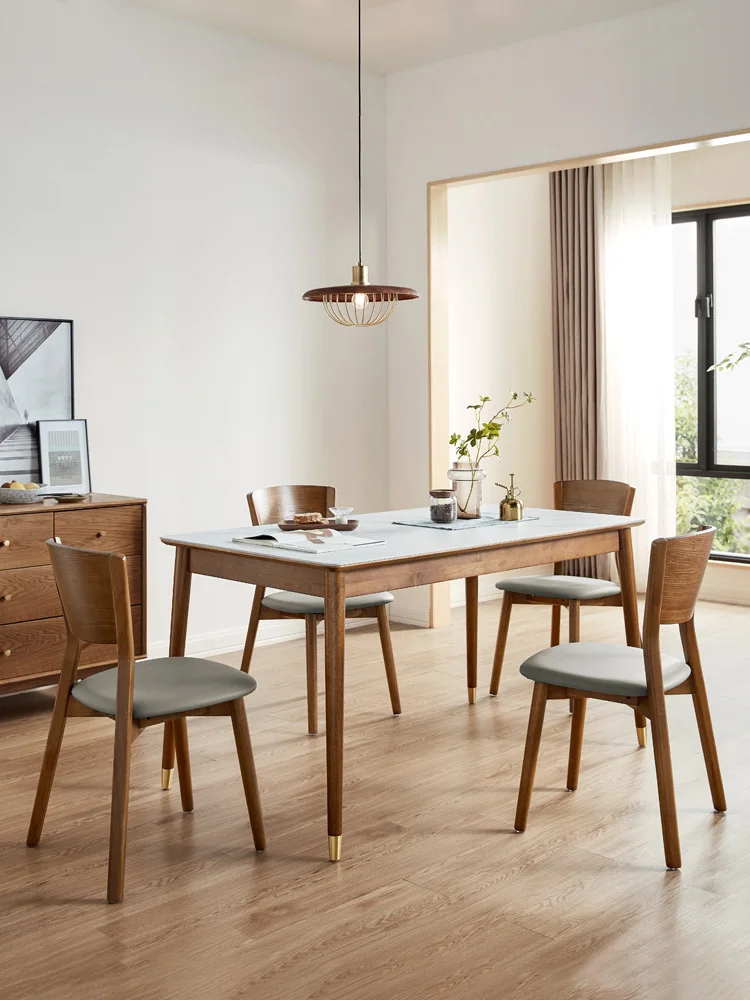 

Lin's Home Furnishing Small Unit Household Solid Wood Slate Dining Table and Chair Light Luxury Long Dining Table Modern Simple