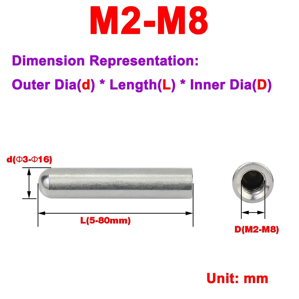 M4 M5 M6 M8 SUS304 Stainless Steel Guide Pillar Cylindrical Pin Internal Thread Perforated Pin Positioning Pin