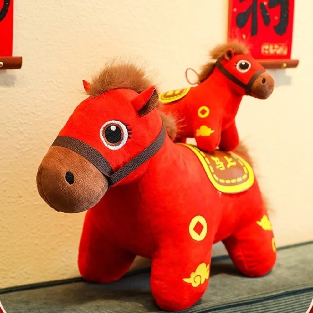 

Red Horse Plush Toys 2026 Horse Year Soft Stuffed Cartoon Horse Doll Letter Print Realistic Zodiac Pony Figurine