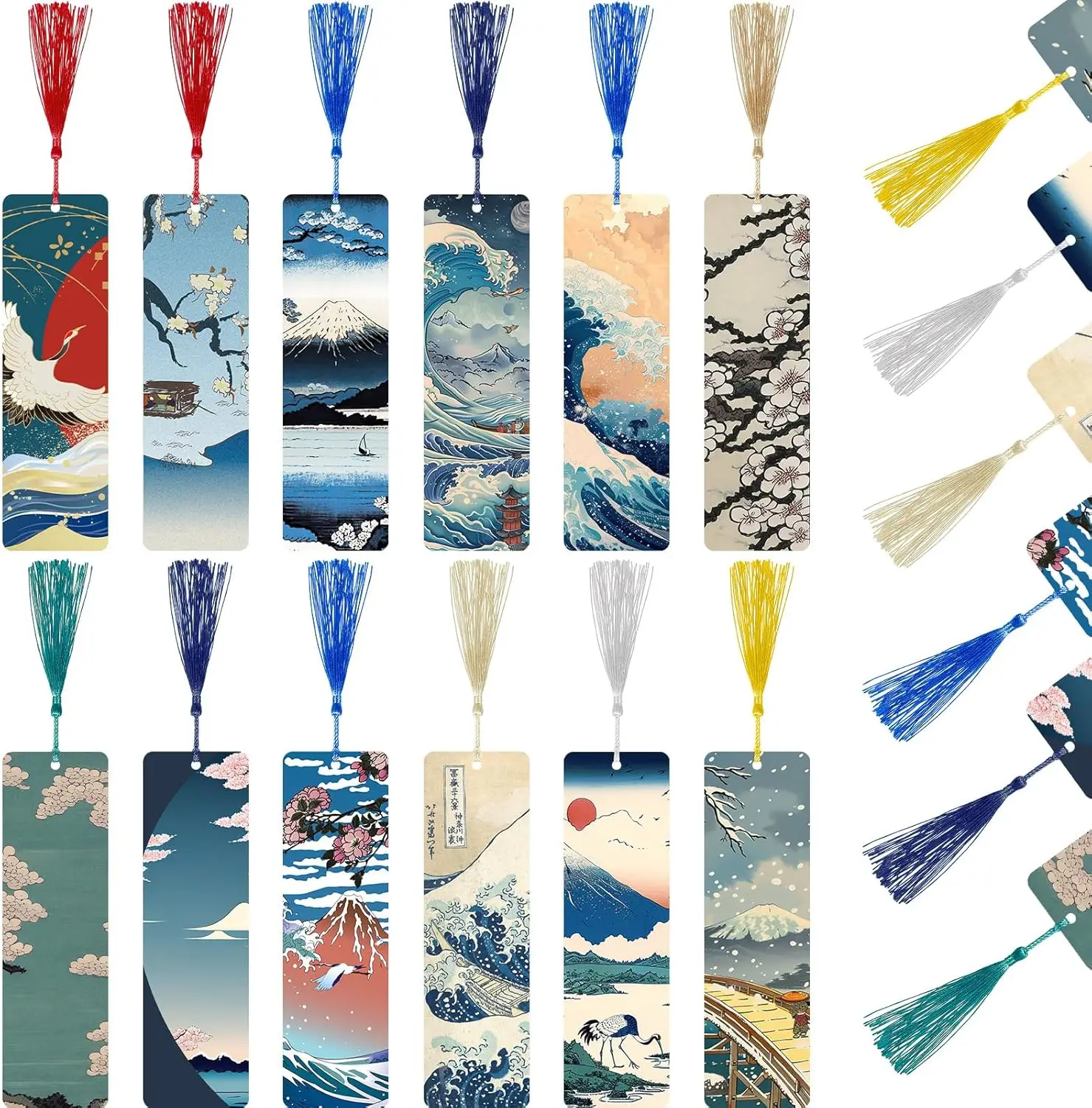 

12 Pcs Japanese Ukiyo-e Bookmarks with Tassels for Kids Girls Teens Reading Gifts School Classroom Party Favors
