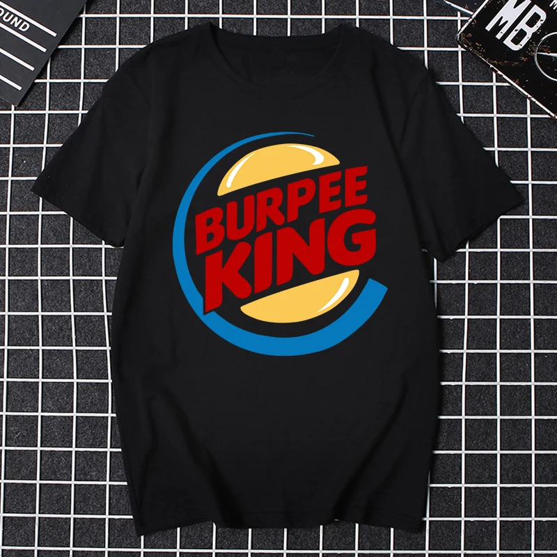 Male Summer Short Sleeve T Shirt Men Workout Burpee King T-shirt Funny Letter Print Tops Birthday Gift for Boyfriend Husband Dad