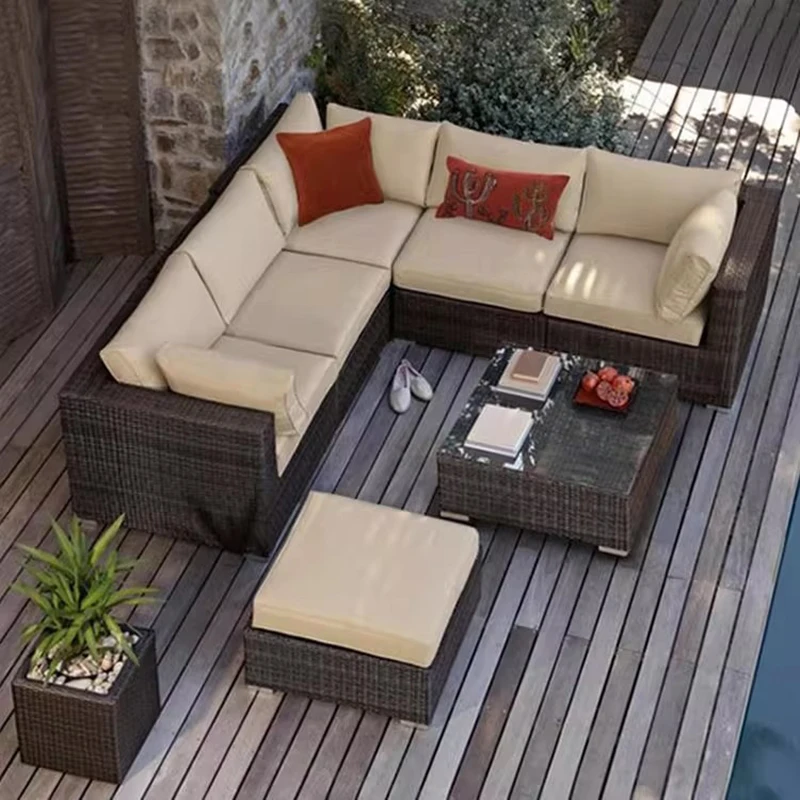 Outdoor Rattan Gartenmöbel Sets Sofa Moderne Luxus Metall Gartenmöbel Sets Aufbewahrungstisch Conjunto Trendige Möbel