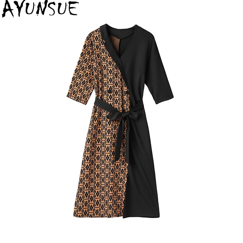 

AYUNSUE женские платья элегантное осенне-зимнее платье женские роскошные длинные платья с принтом для женской одежды Vestidos Para Mujer