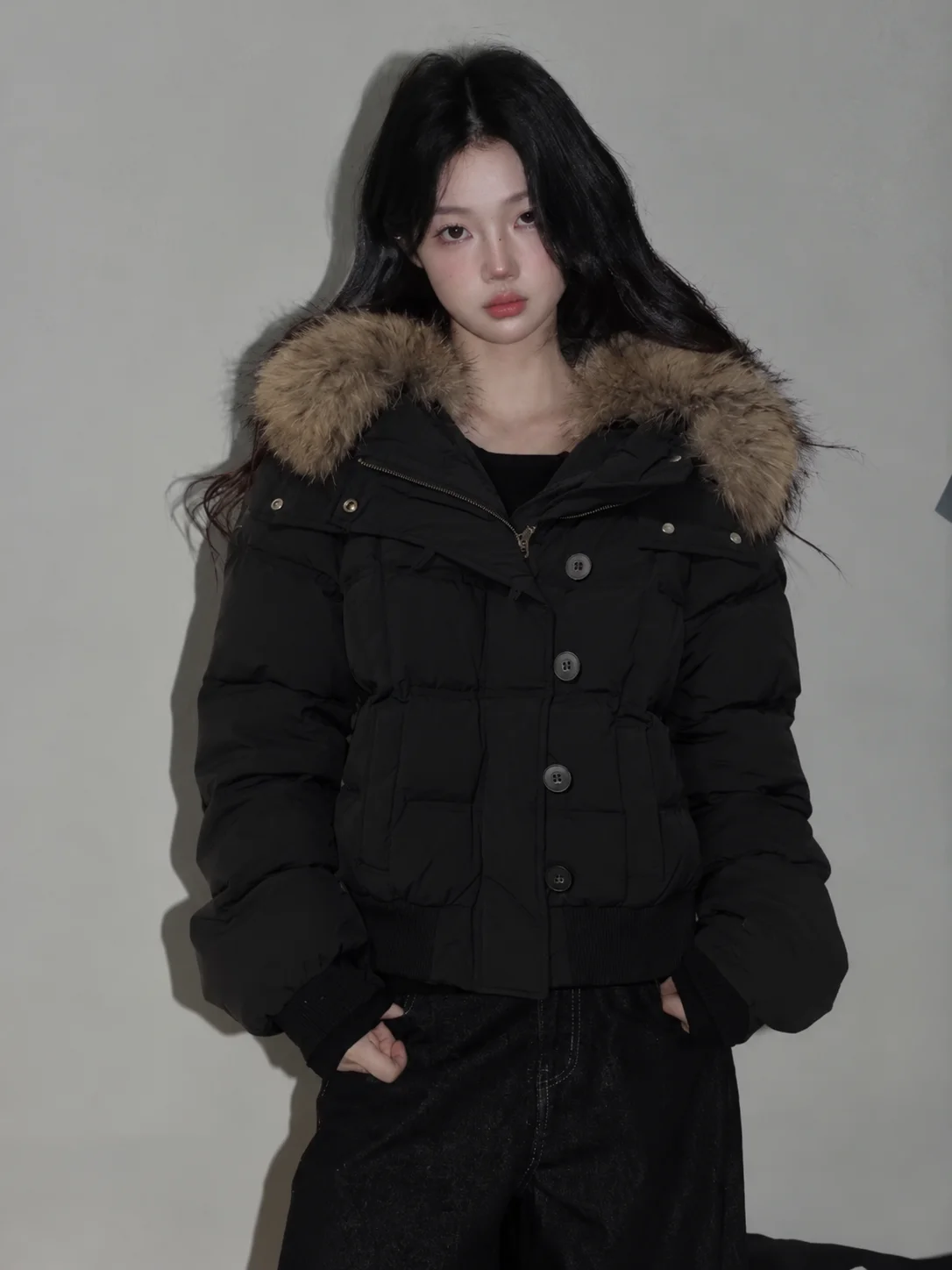 Female Autumn Winter Parkas Coats 2026 Fashion Solid Long Sleeve Drawstring Loose Short Pocket Daily Commute Outer Jacket