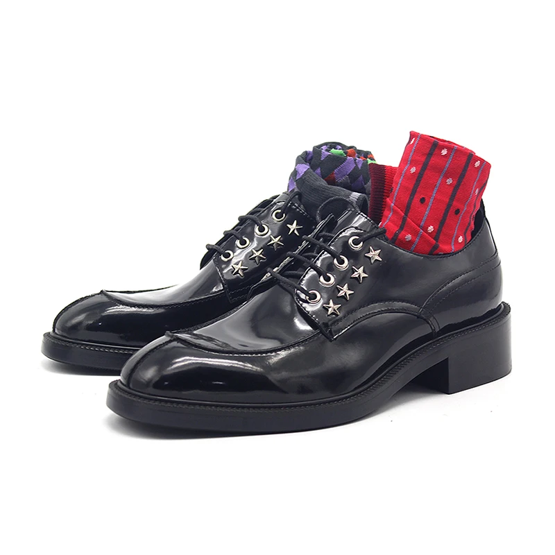 Spring and Autumn New Oil Black Lace-up Dress Derby Single Shoes Thick Sole Heightened Large and Small Banquet Leather Men Shoes