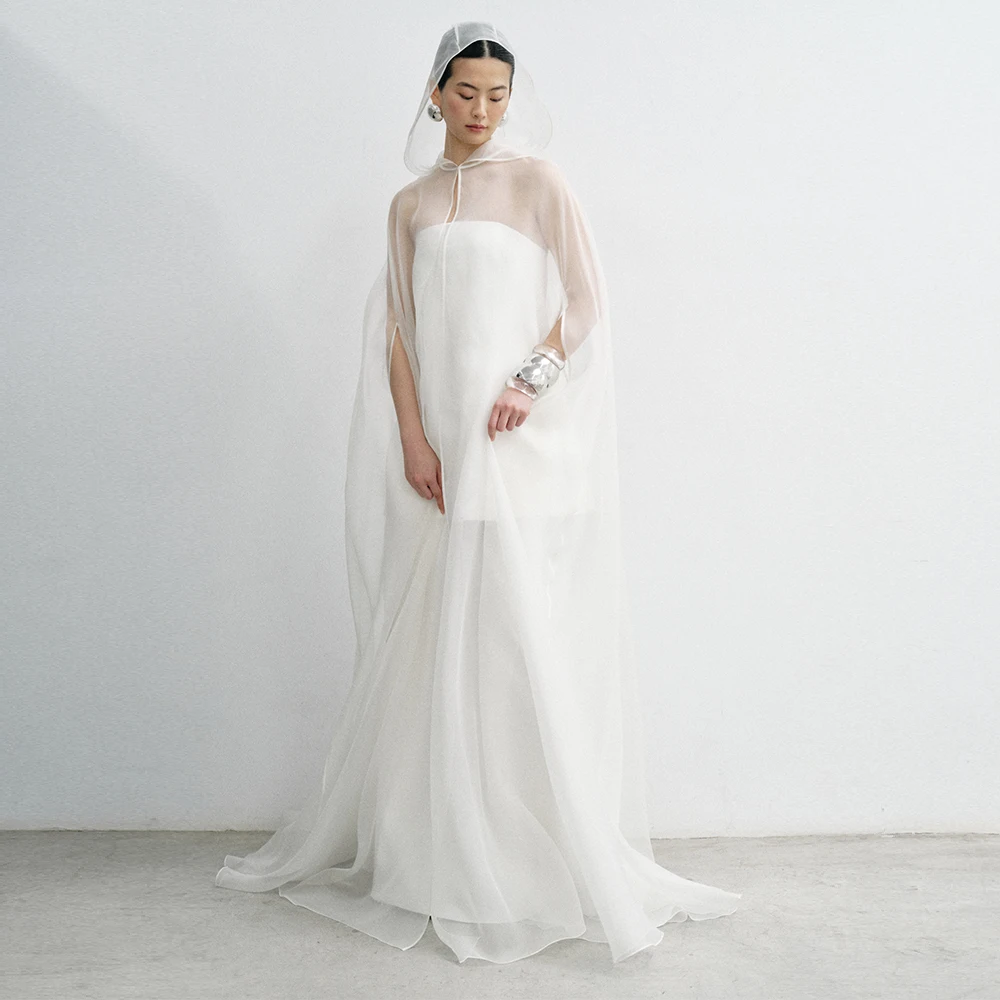 

Романтический длинный свадебный жакет из органзы с капюшоном, модная свадебная накидка для женщин, съемный наряд, свадебные аксессуары TSWD796