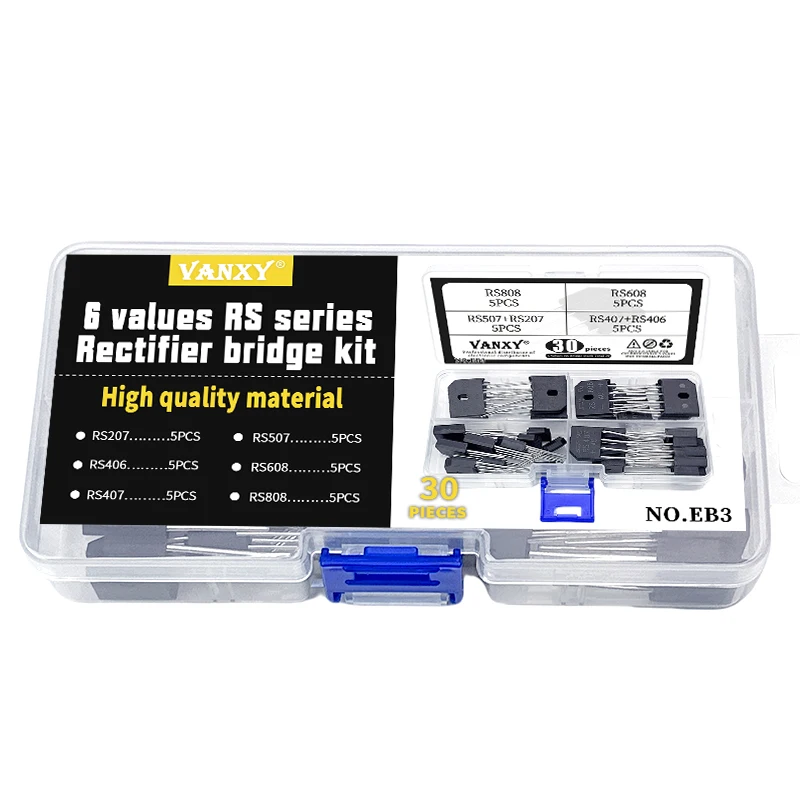 6 values rectifier bridge kit RS207 RS406 RS407 RS507 RS608 RS808 4 pins diode total 30 pcs