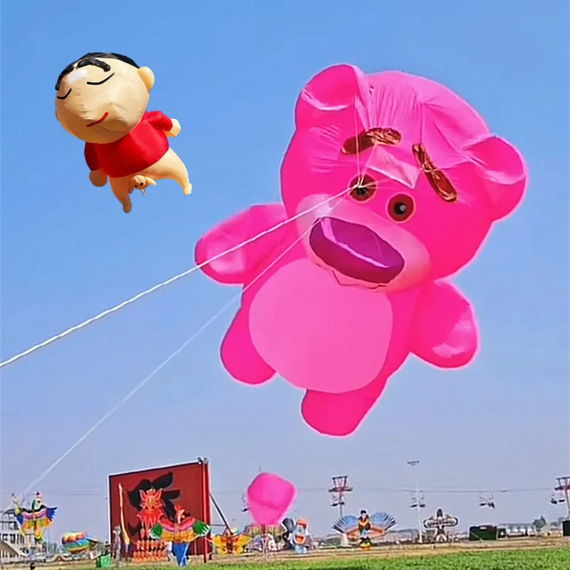 

free shipping large soft Pink Bear kite flying for adults inflatable show kites coil for air snake fun 3d professional wind kite