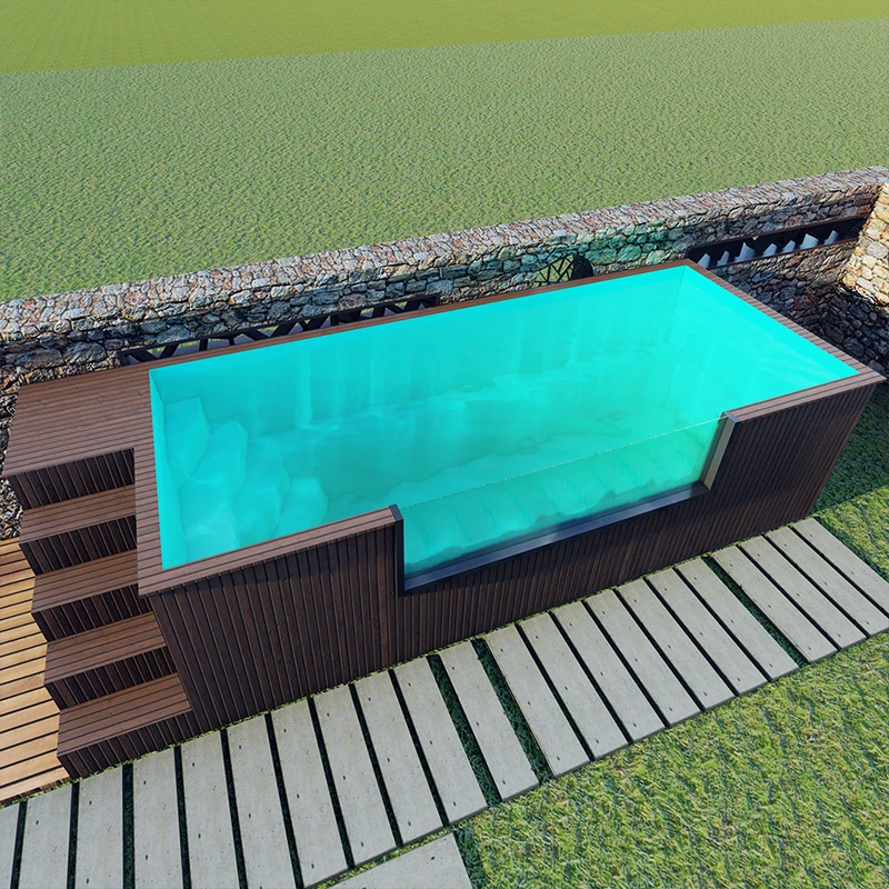 Container Swimming Pool 18FT 20ft Fiberglass Container Pool Outdoor Spa Endless Pool Commercial Hotel Rooftop Long Lifespan