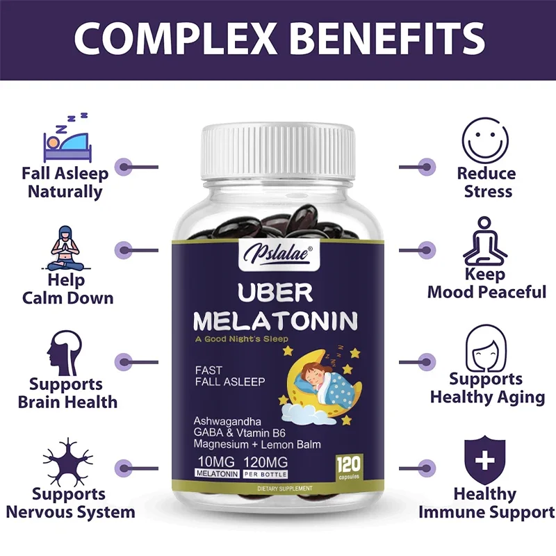 Melatonin Capsules, 10 Mg, Stimulate Circadian Rhythm and Nervous System Contains L-theanine, Ashwagandha and More for Adults