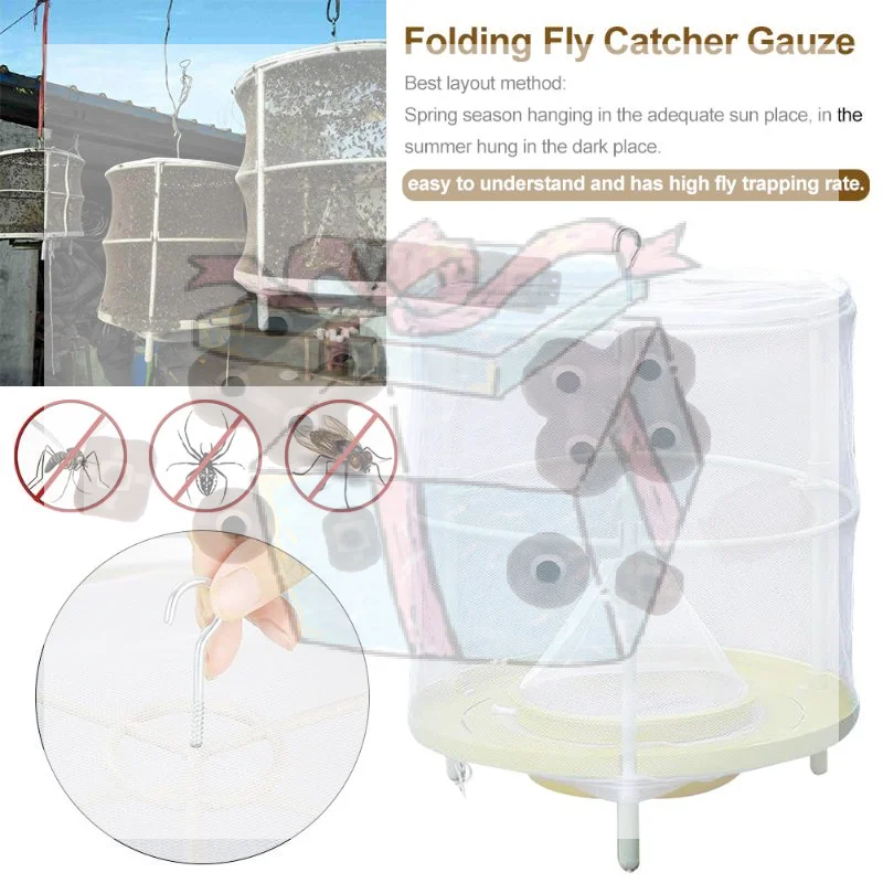 【CC】Fly Trap Cage Hanging  Catcher Net Portable Fold  Trap For Outdoor Garden Orchard Vegetable Farm Reusable Fly Mesh