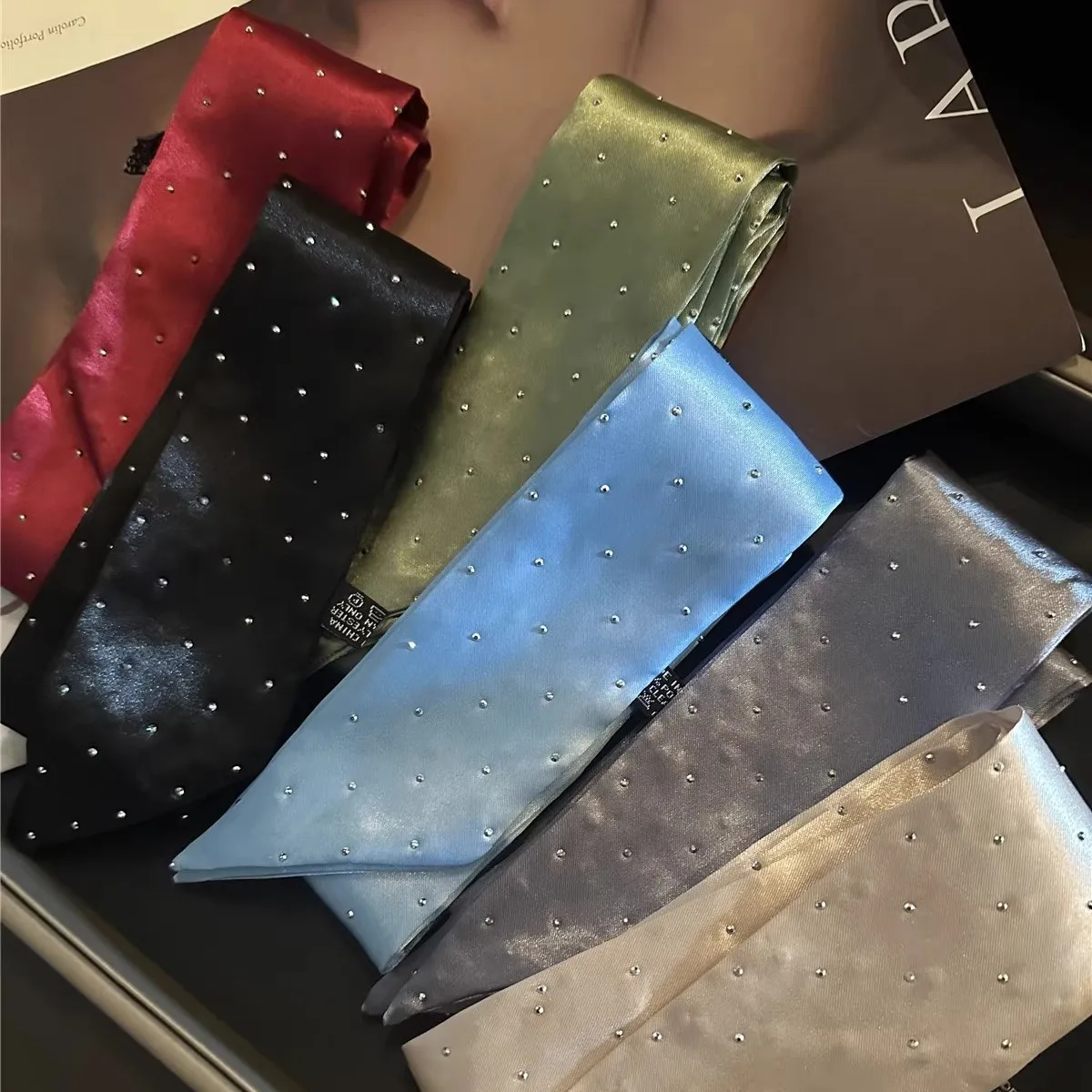 Rhinestone Silk French Style Silk Scarf Band Cute for Women, Vintage Bohemian Silk Scarf Wrap, Neck Head Daily Travel Gift