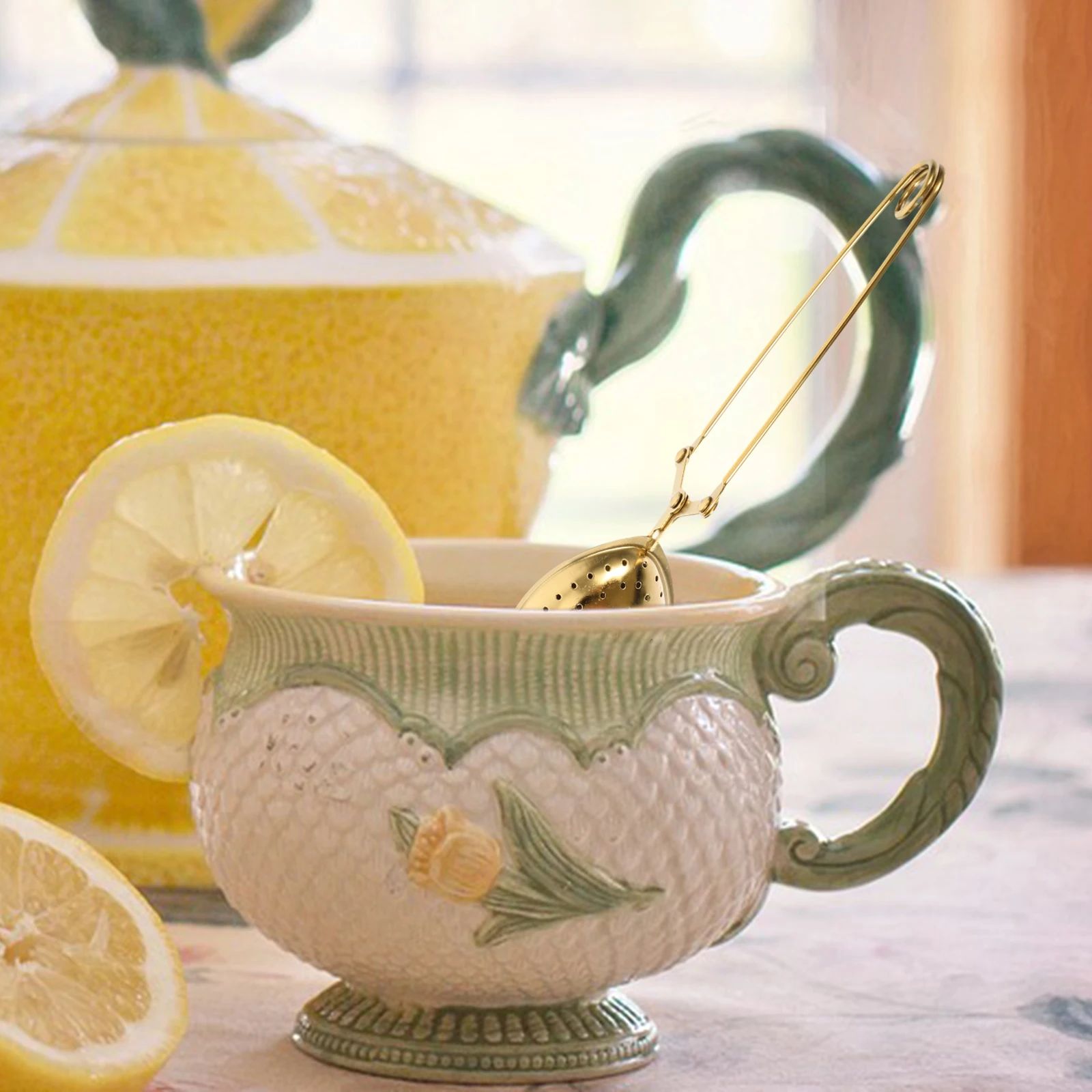 

2pcs Heart Shape Tea Ball Filter Stainless Steel Reusable Strainer For Loose Leaf Herbs Spices Tea Infuser Golden Kitchen Bar