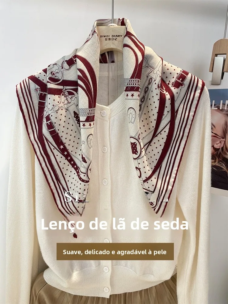 パリアフタヌーン両面シルクウールスカーフレディースマルチカラーショール高級感コートマッチング大サイズ63cm