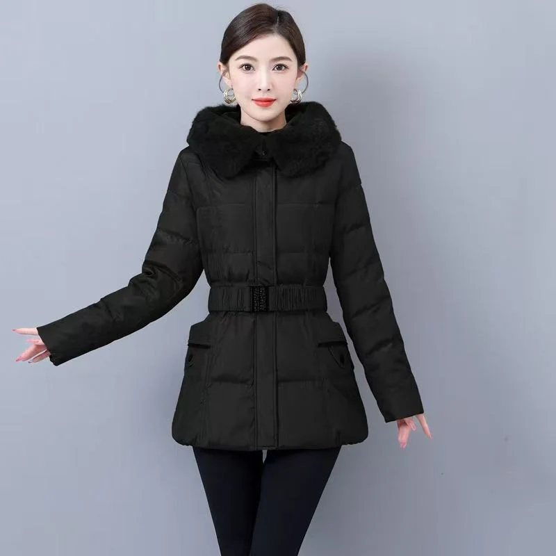 Removable Rex Rabbit Fur Collar 2024 Middle-aged And Elderly Mothers Down Coat Women Western Plus Size Winter Cotton-padded Coat