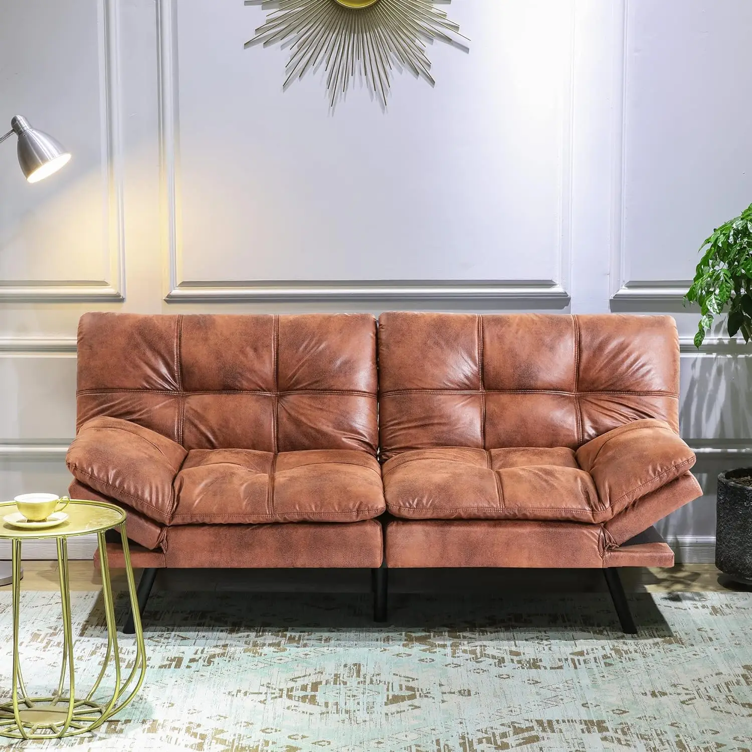 

Коричневая кровать Faxu из пены с эффектом памяти, кожаное сплит-сиденье Futon Love, современный складной диван для небольшого пространства