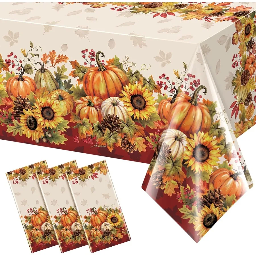 

3 упаковки 108x54 дюймов осенние скатерти подсолнечник тыква скатерть пластиковая одноразовая прямоугольная крышка стола для осеннего урожая Th