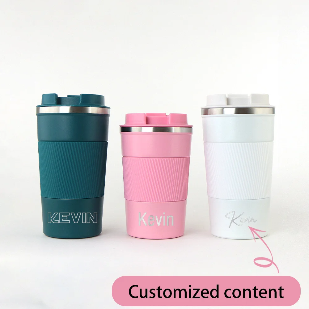 Coffee Travel Mug, Custom Name Stainless Steel Insulated Tumbler with Ribbed Silicone Grip, Office Commute Gift,Christmas Gift.