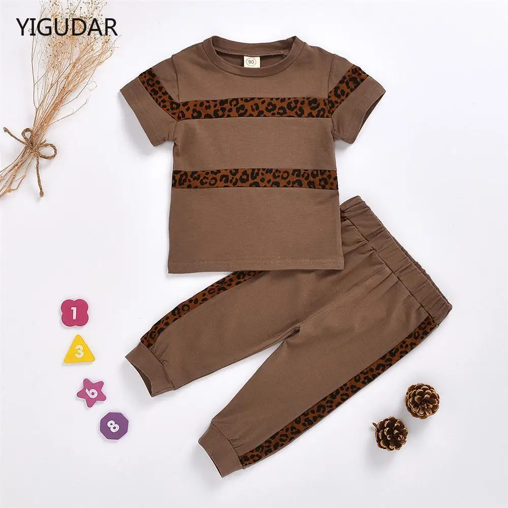 

2022 New girls' suit summer fashion children's Leopard print T-shirt girls trousers pants two-piece children's gril suit