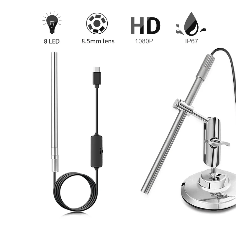 Caméra de microscope numérique pour déterminer, HD, USB, inspection, grossissement 50x-200x, 8 LED, TYPE-C, 1080P