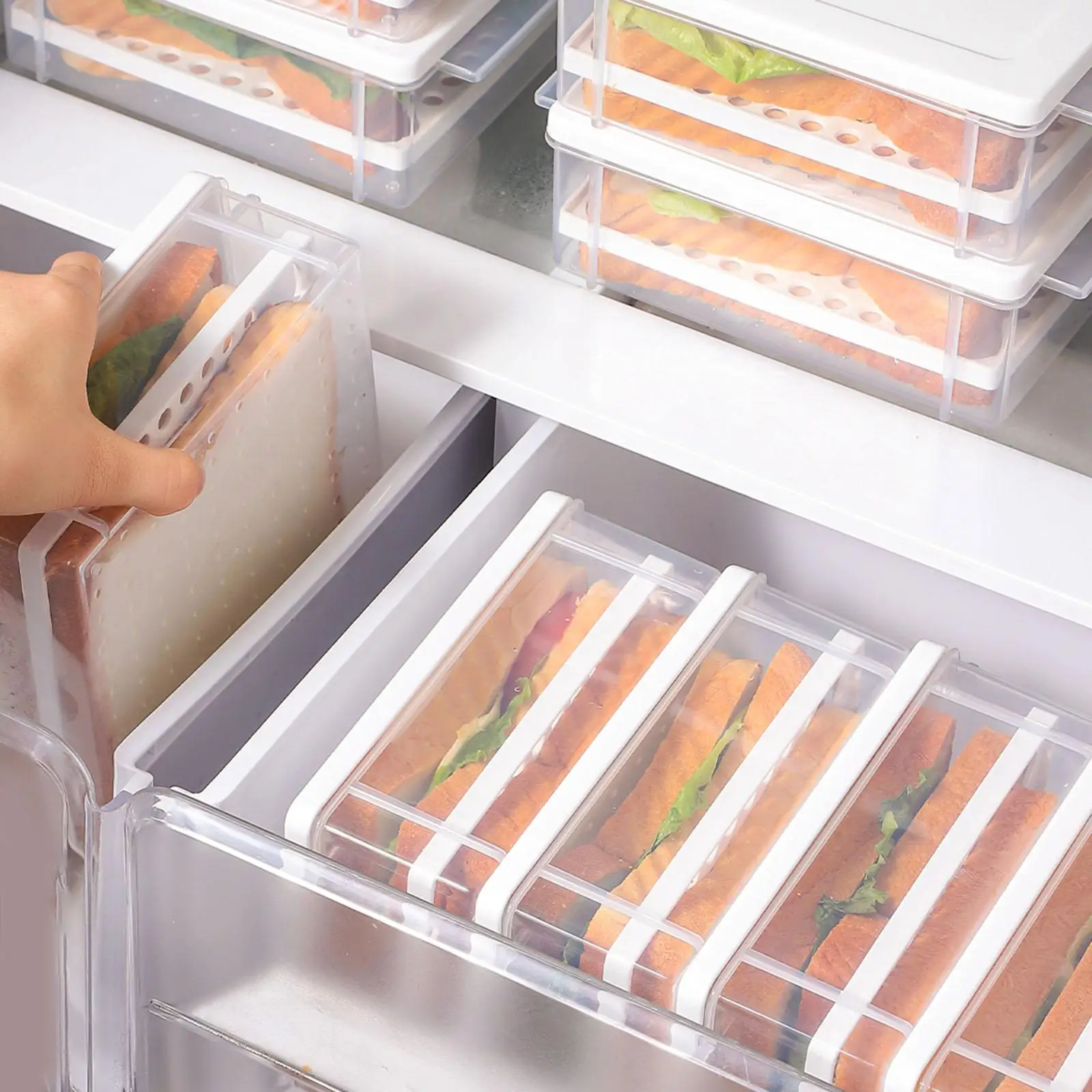 Fridge Produce Bin Portable Toast Storage Box for Meat Vegetables Sandwiches
